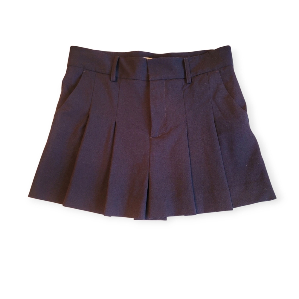 Wool Box Pleats Miniskirt Navy Blue Medium Old Money